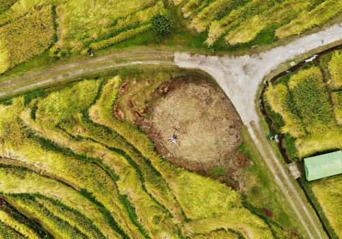 Discover the lush and vibrant rice terraces of Ubud, Bali, from an aerial perspective.